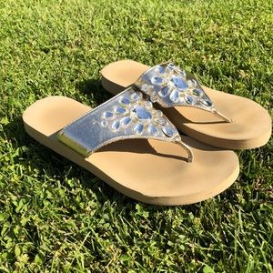 Jeweled tan flip-flops